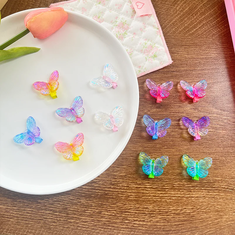 Spring and summer transparent gradient resin butterfly hairpin children's cute versatilepersonalized hairpin ribbongrosgrain