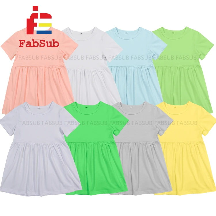 Sublimation Kids Dress Blank Colorful Color Short Sleeve Dresses Cotton Polyester Soft Feel Kids Baby Girls Summer Dresses