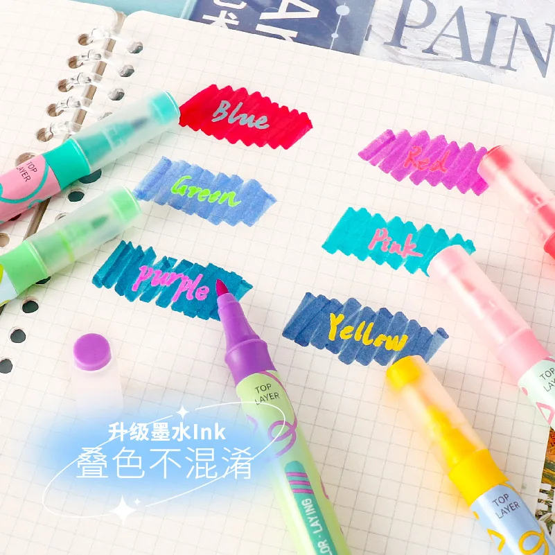 Double-head color-layering highlighter Stackable colors can be painted with Kawaii flash color-changing marker highlighter