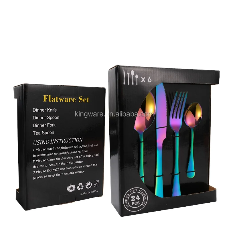 Premium gift luxury dinnerware spoon fork knife tea spoon dessert 18/8 stainless steel gold cutlery 20pcs flatware set with box