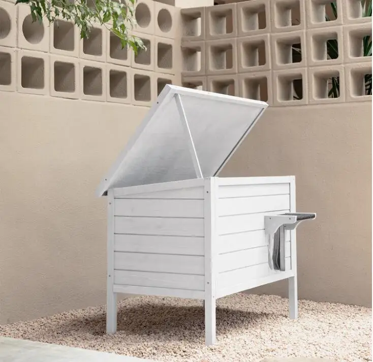 WoodVille Insulated Wooden Cat House With PVC Curtain And Removable Floor For Easy Cleaning Cat Outdoor House