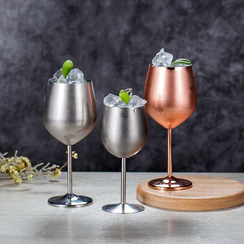 500ml stainless steel tall red wine colorful large-capacity drum-shaped drop-resistant copper plated wine glass