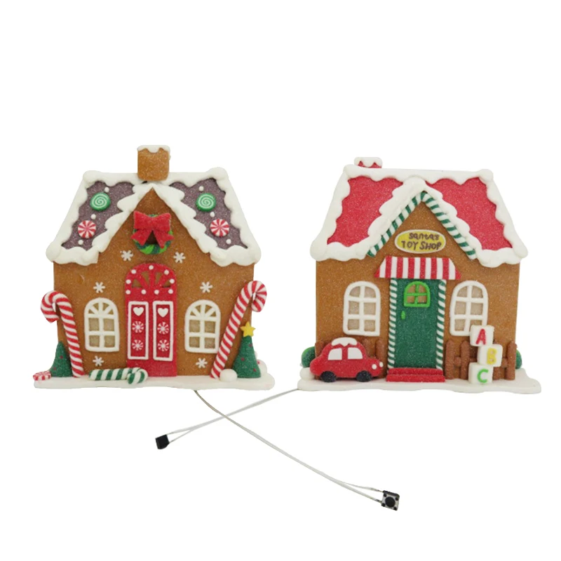 Custom Christmas Decoration Polymer Clay Crafts Gifts Colorful Christmas Gingerbread House With Led Light