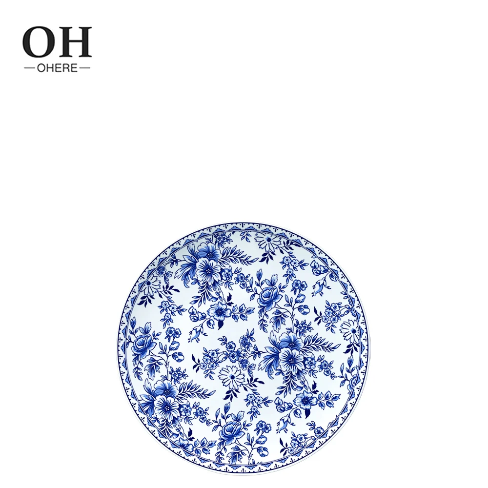 Dinner Plate with Blue&White Flower Porcelain Charger Plate Dish Wholesale Ceramic Dinner Det for Weeding&Rental&Party