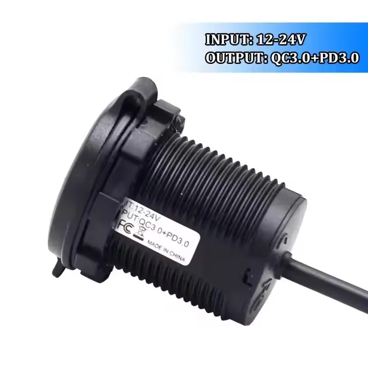 12V-24V Install Usb Port In Car Fast Charging Usb C Pd 12V QC3.0 And Type C Pd Dc Dual Usb Power Socket Outlet With 22AWG cable