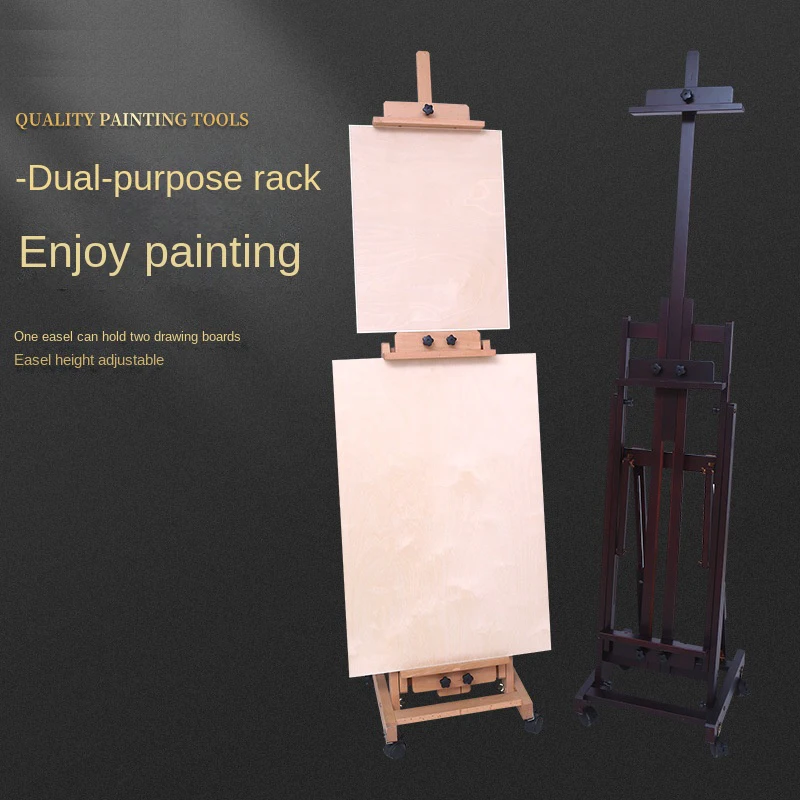 Factory Supply Wooden Floor Easel With Wheels Beech Wood Studio H-frame Artist Easel Stand For Adults