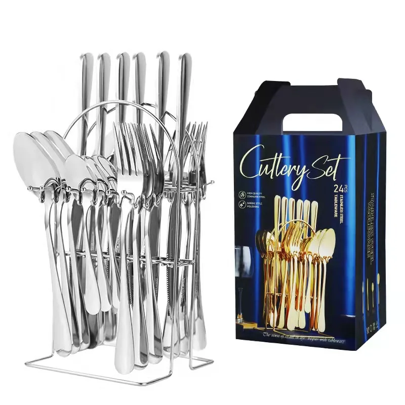 MYD Amazon Inox lego spoon fork set OEM and ODM design PVD black gold rose gold cutlery set 24 pcs with gift box