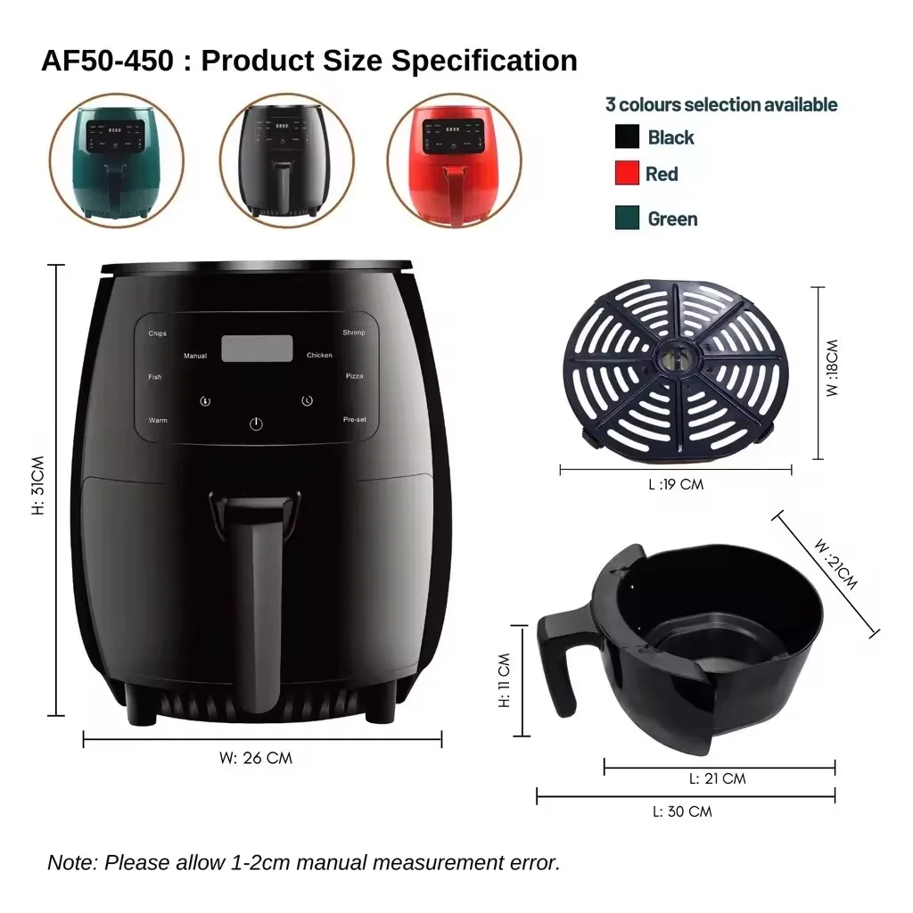 High Quality 6L Multi-Functional Smart Air Fryer Oven Dual Digital Power Displaying Factory Wholesale 220-240V