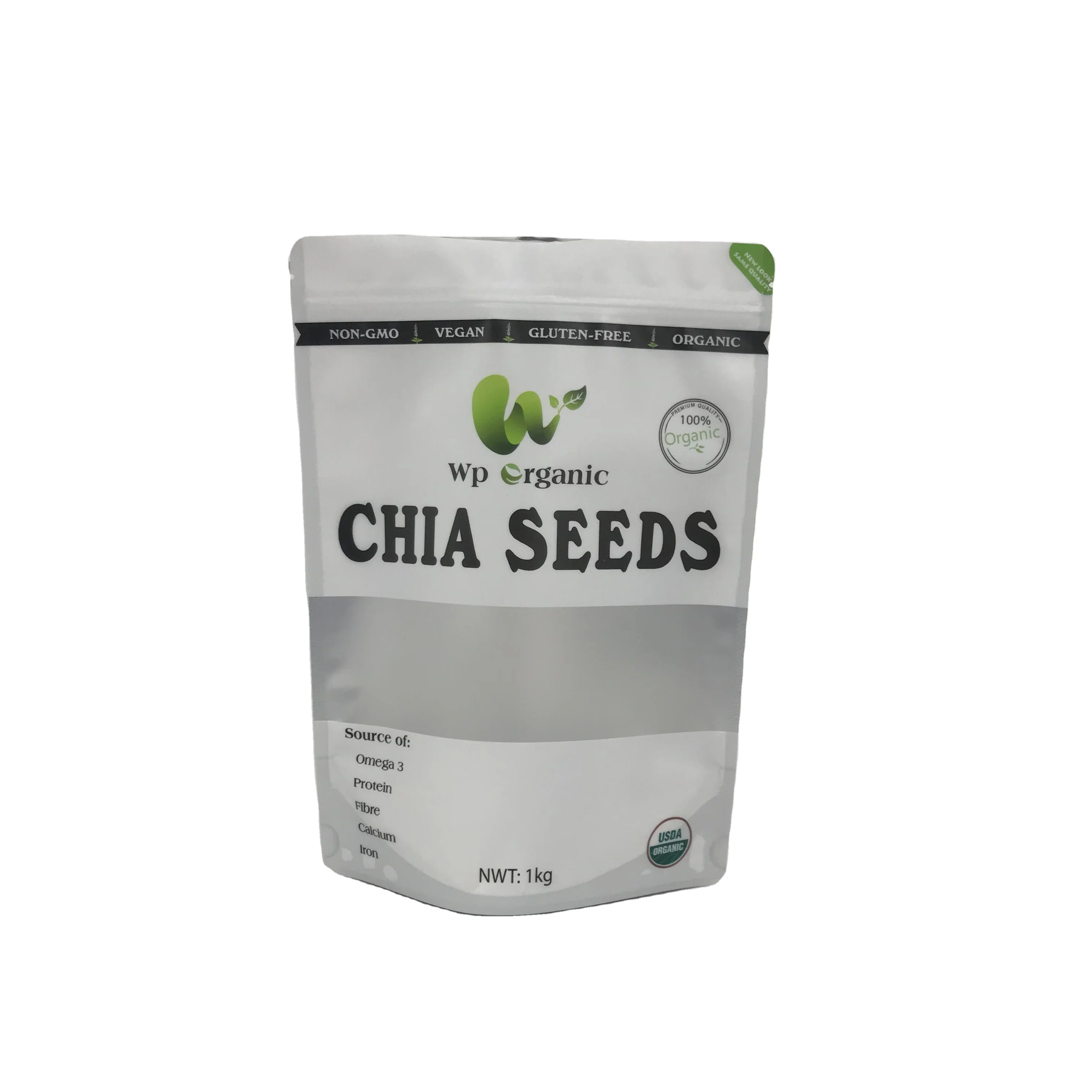 Resealed Food Grade Kraft Paper Stand Up Pouch Chia Seed Packaging Bags With Zipper bolsas de papel para panaderia