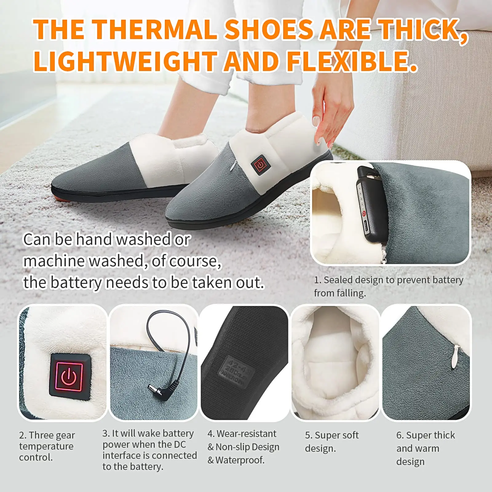Heated Slippers Women Men Foot Warmer Shoes Non Slip Plush Breathable Wireless Electric Heating Shoe with Rechargeable Battery