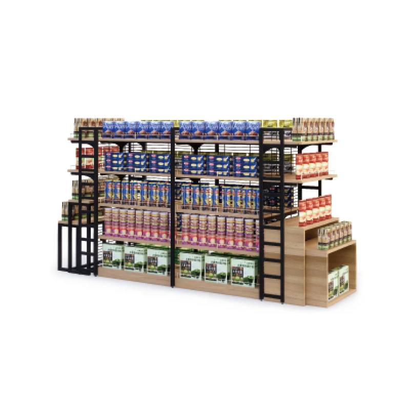 Hot store shelves custom supermarket single-sided steel and wood shelves