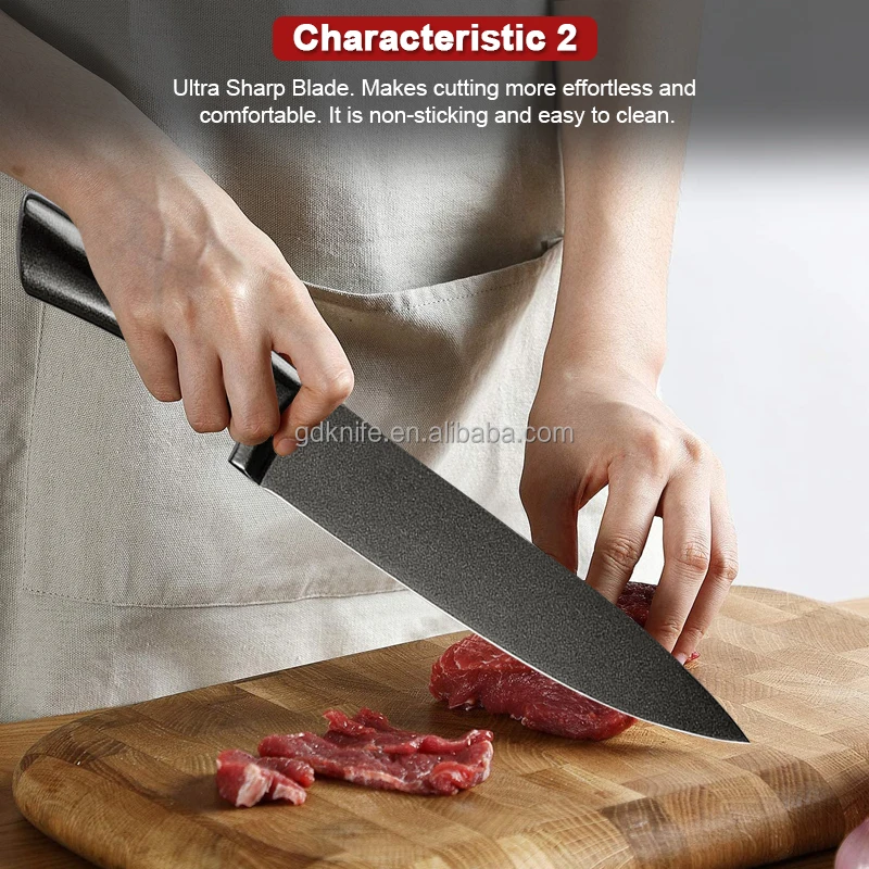 Super sharp 5pcs Hollow Handle black coating Kitchen Knife set Stainless Steel chef Knives Set