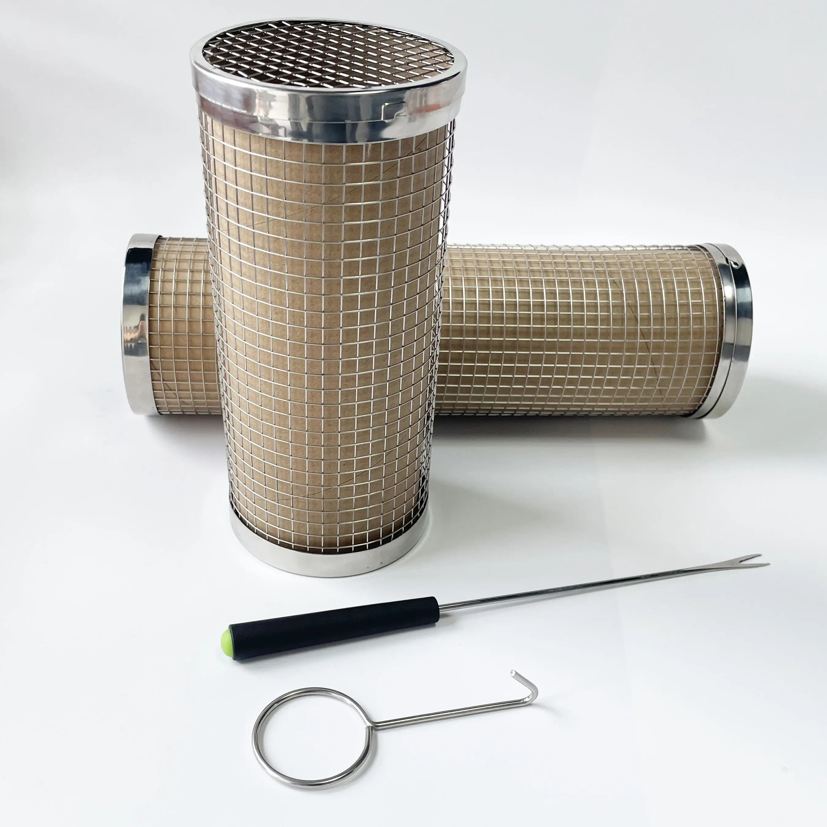 2024 Круглый цилиндрический цилиндр для барбекю роликовый 304 из нержавеющей стали проволочной сетки катания на гриле корзины наружного использования