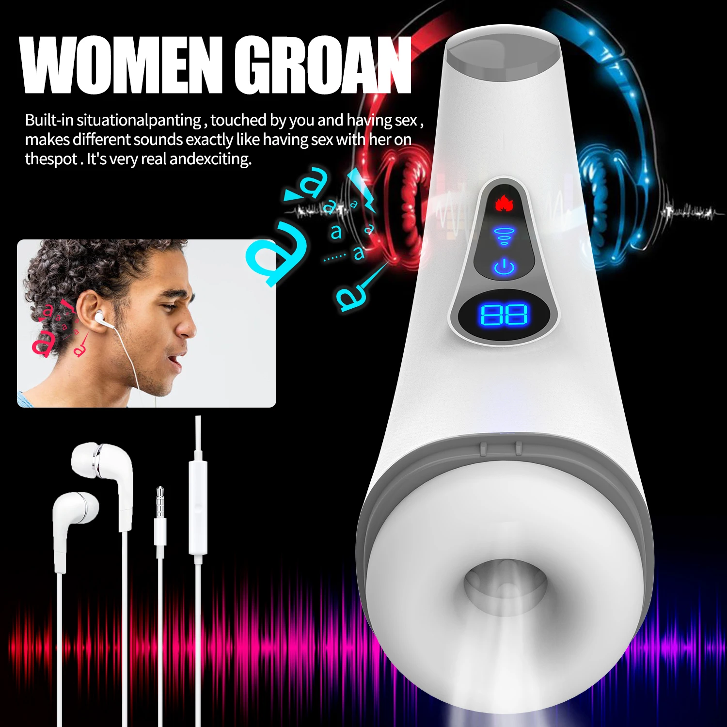 LCD touch control 9 frequency vibration suction Intelligent voice automatic suction heating male masturbation cup