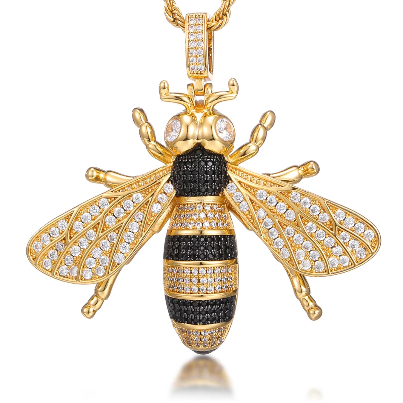 DE Shiny Fashion Stylish Hiphop Jewelry Iced Striking Animal Zircon Brass Bumblebee Pendant Necklace
