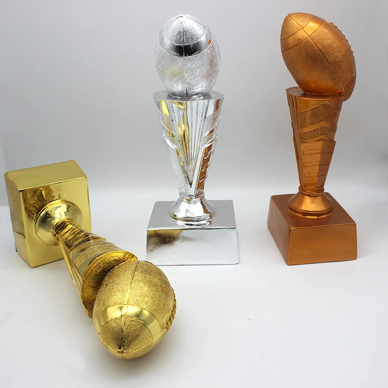 Custom Big Size Champions League Medallion Trophies Sport Event Award 3D Resin Rugby Trophy Gold For School Team Souvenir