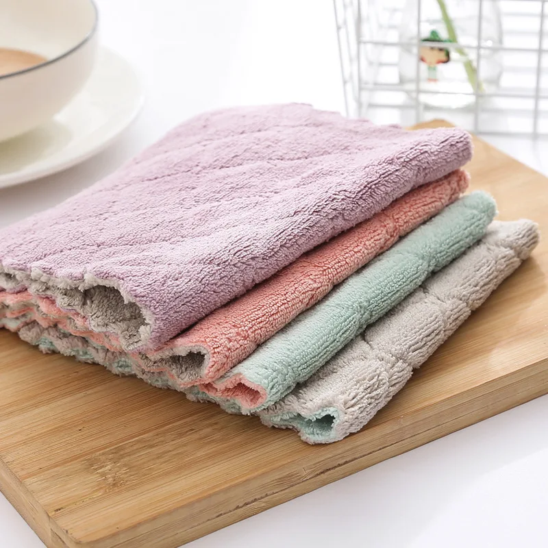 Dishcloth kitchen cleaning double-sided two-color strong absorbent dishcloth Fiber dishtowel dry and wet dishcloth