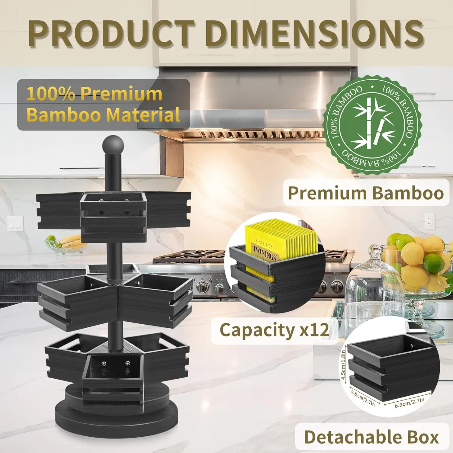 High Quality Wholesale 3 Tier Stackable  Bag Storage Holder Spinning Carousel with 9 Compartments Rotating Tea Bag for Kitchen