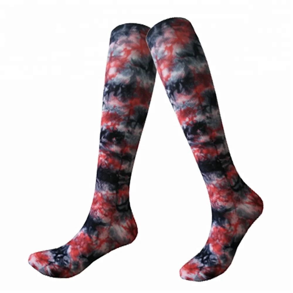 Wholesale novelty polyester printing knee high wide calf custom tie dye sublimation compression socks