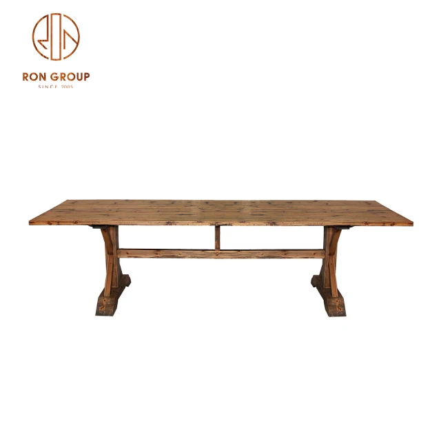 Hot Selling French Retro Cafe Shop Dining Room Restaurant Furniture 6 8 Seats American Oak Vintage Rectangular Solid Wood Table