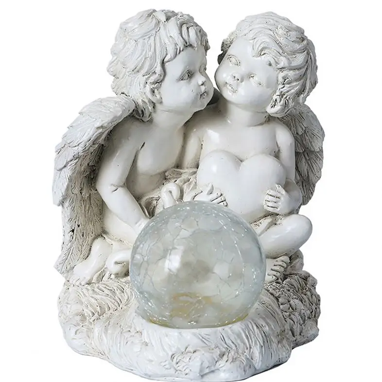 
Cute Baby Guardian Angel Polyresin Figurine Statue De Los Perros Solar Light Outdoors Led Decorative Angels Out Door Garden 