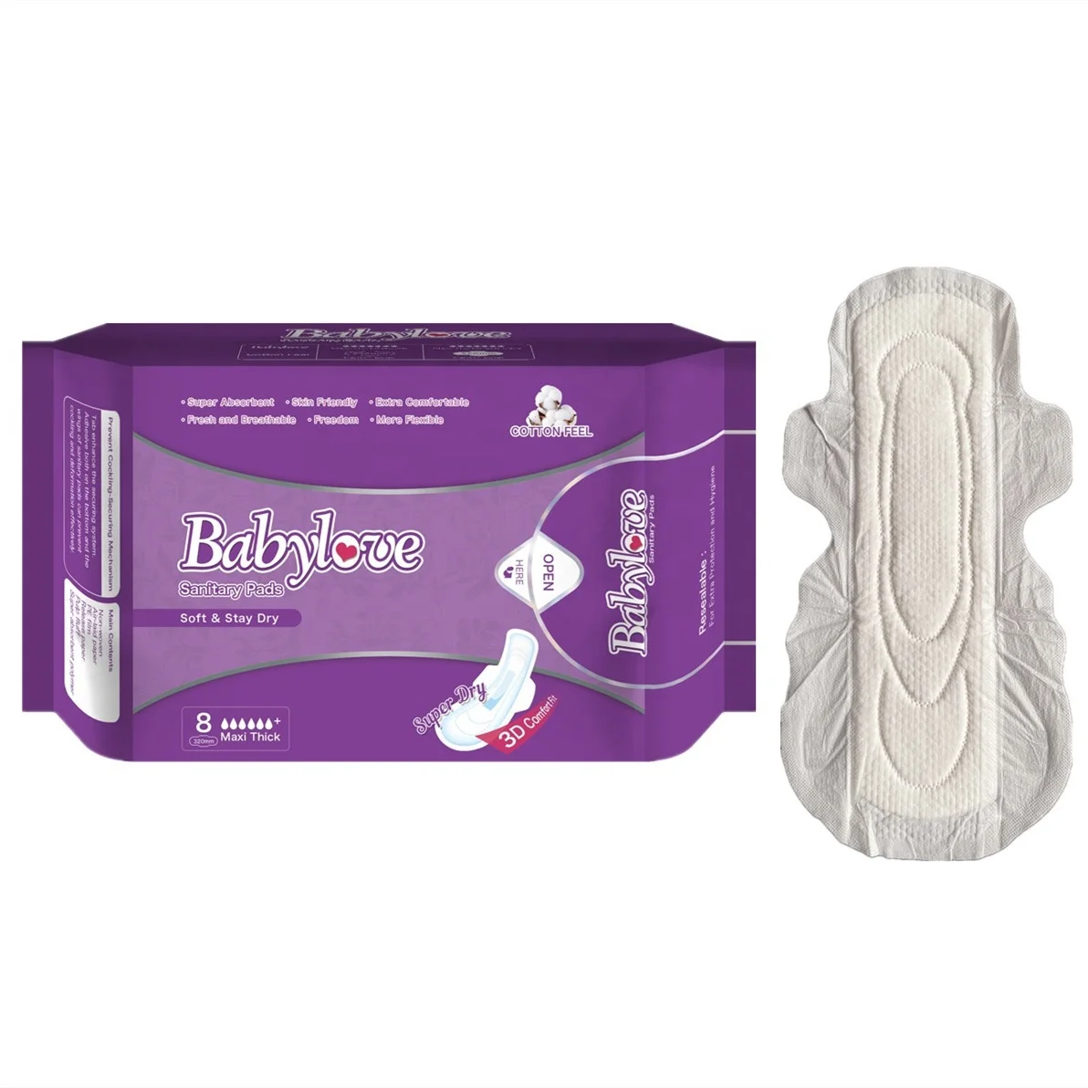 Hot Sale Pure Cotton Sanitary Napkins,Super Absorbent Disposable Sanitary Pads for Women