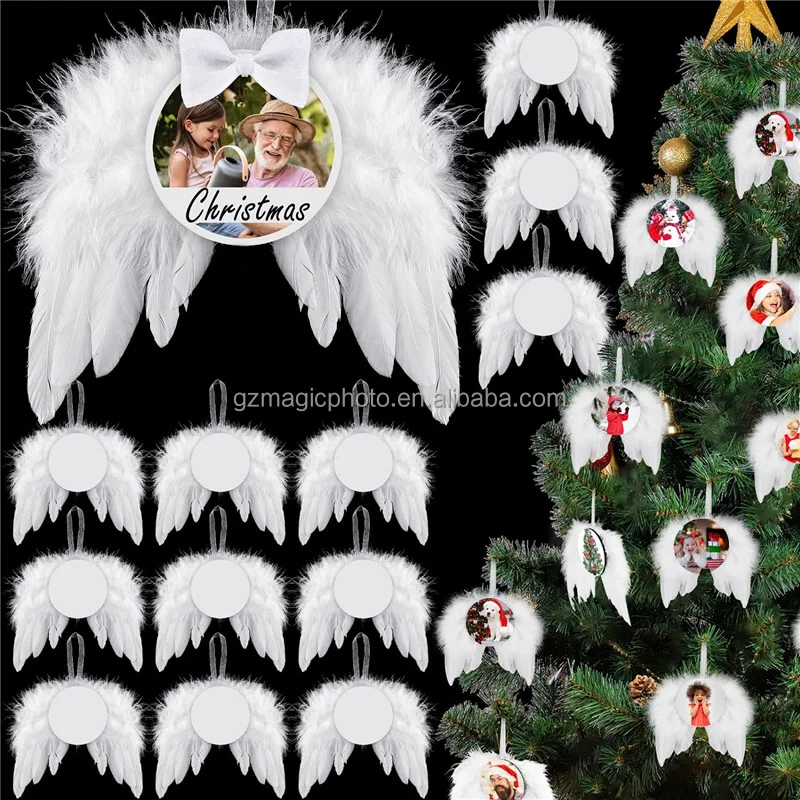 Sublimation White Christmas Ornaments Feather Angel Wings Hanging with Sublimation Blank Pendants