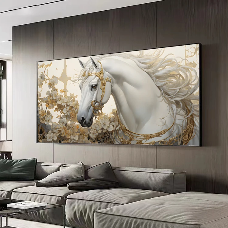 Wholesaleof animals modern decorative paintings luxurious white horse Canvas wall paintings framed Room decor for living rooms