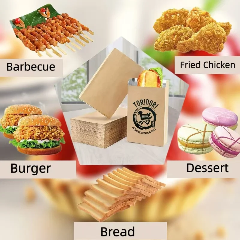 Japanese Fries Chicken Grill Foil Aluminum Insulated Bags For Packaging Street Food Paper Bag Printed Logo Steak Burger Bags