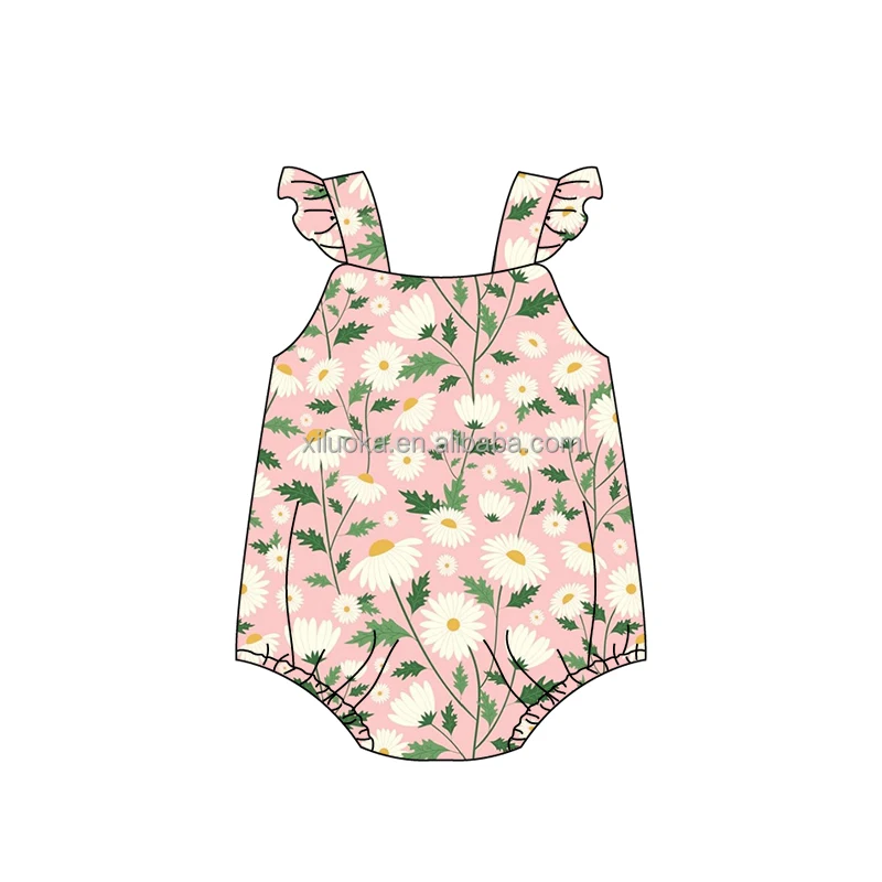 2022  Infant Boutique Clothing Ruffle Sleeve Newborn Girl Flower Romper with Snaps