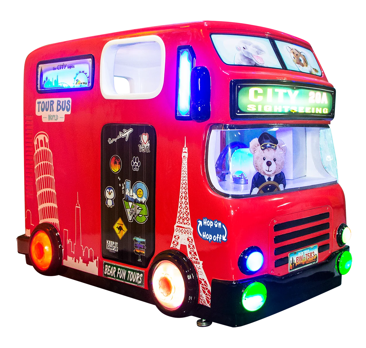 CE Family 3 seats Travel Bus fiberglass ridding kids Indoor kiddie rides on 3D Amusemunt Coin Operated Games Machine Education