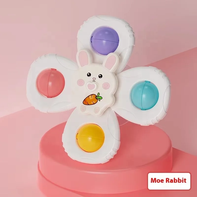 Suction Cup Rotating Baby 3PCS ABS Cartoon Decompression Fingertip Gyro Toys for Kids Anti-Stress Bath Spinner Toy for Baby