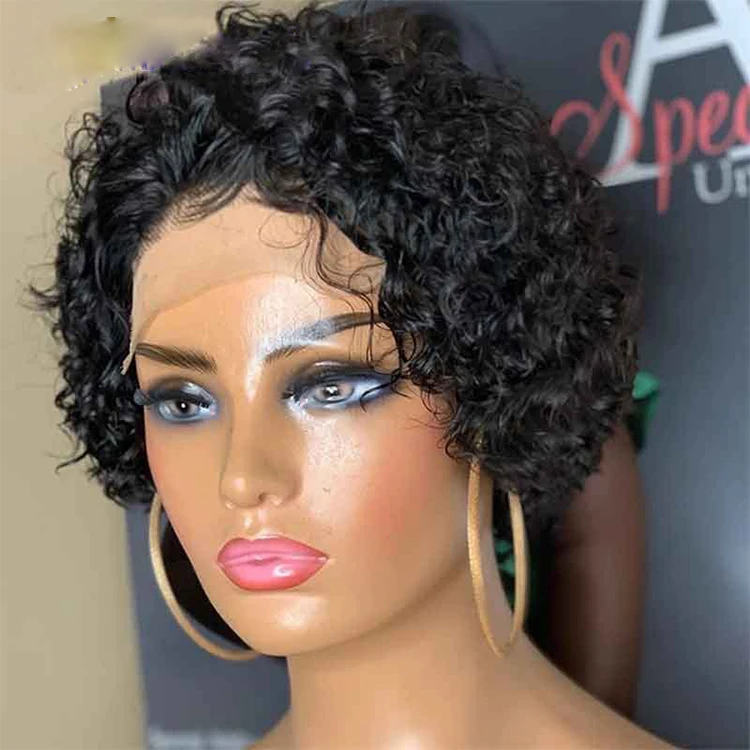 Natural Hairline Short Curly Bob Wigs virgin Brazilian Human Hair Lace Front Wigs for Black Women