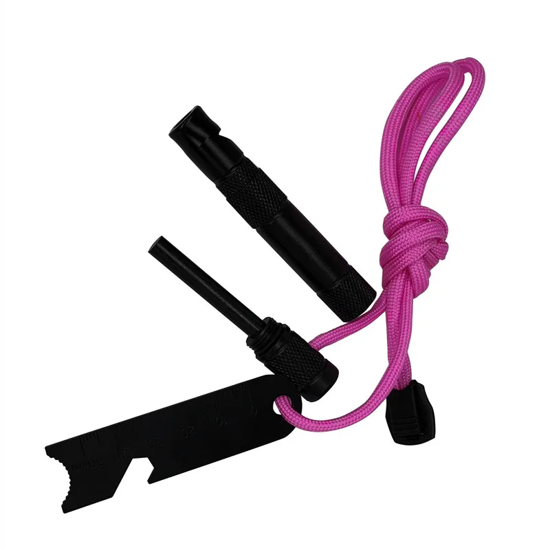 Camping Waterproof Flint Fire Starter With Customized Logo Compass Scraper Bottle Opener Whistle bag packing