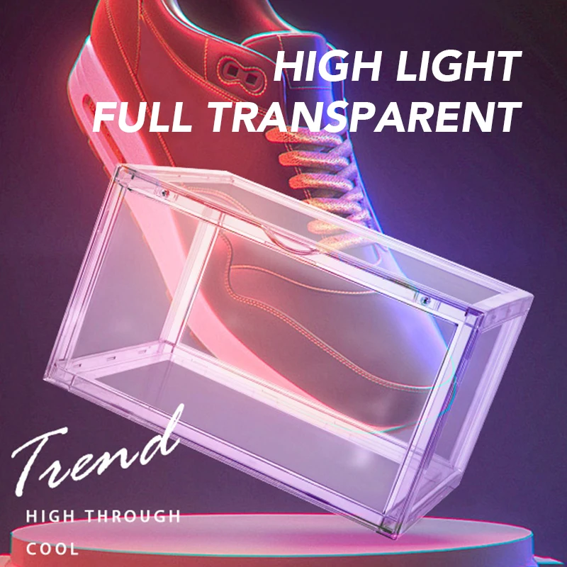 Индивидуальная пластиковая коробка для хранения обуви, прозрачная большая коробка для хранения обуви, складной органайзер, Прозрачный складной