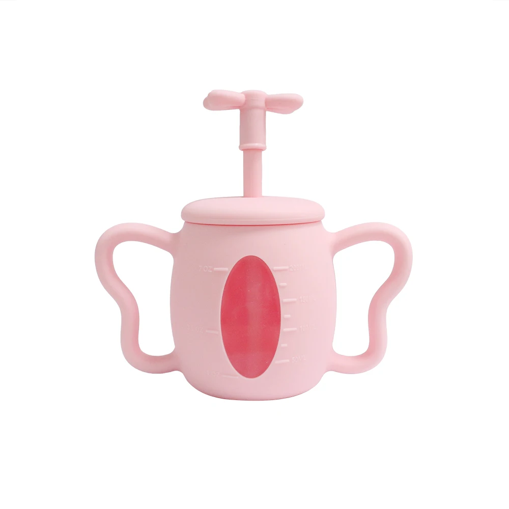 butterfly handle silicone cup with straw cover 200ml bpa free food grade bow knot design sippy cup with straw
