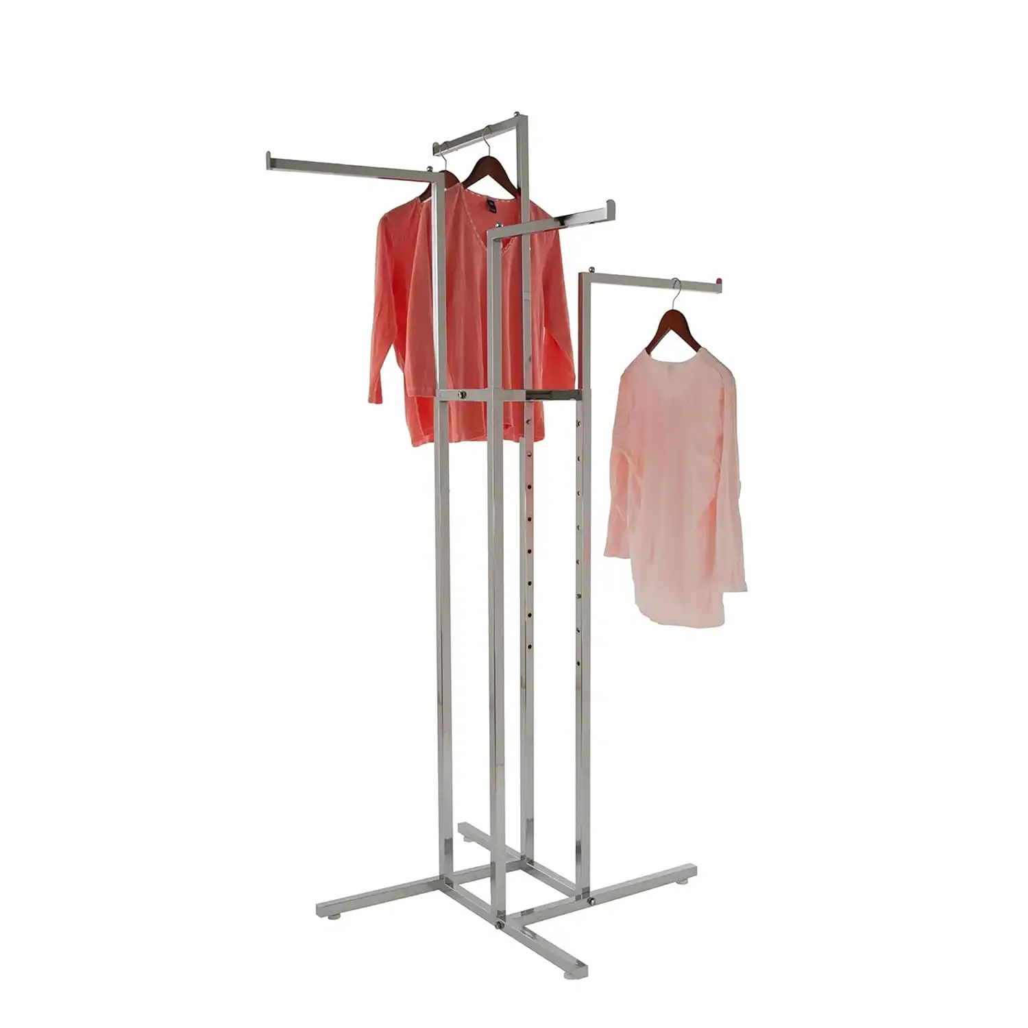 High Quality Heavy Duty Chrome 4 Ways Garment Clothing Display Rack with 4 Adjustable Slanted straight Arms