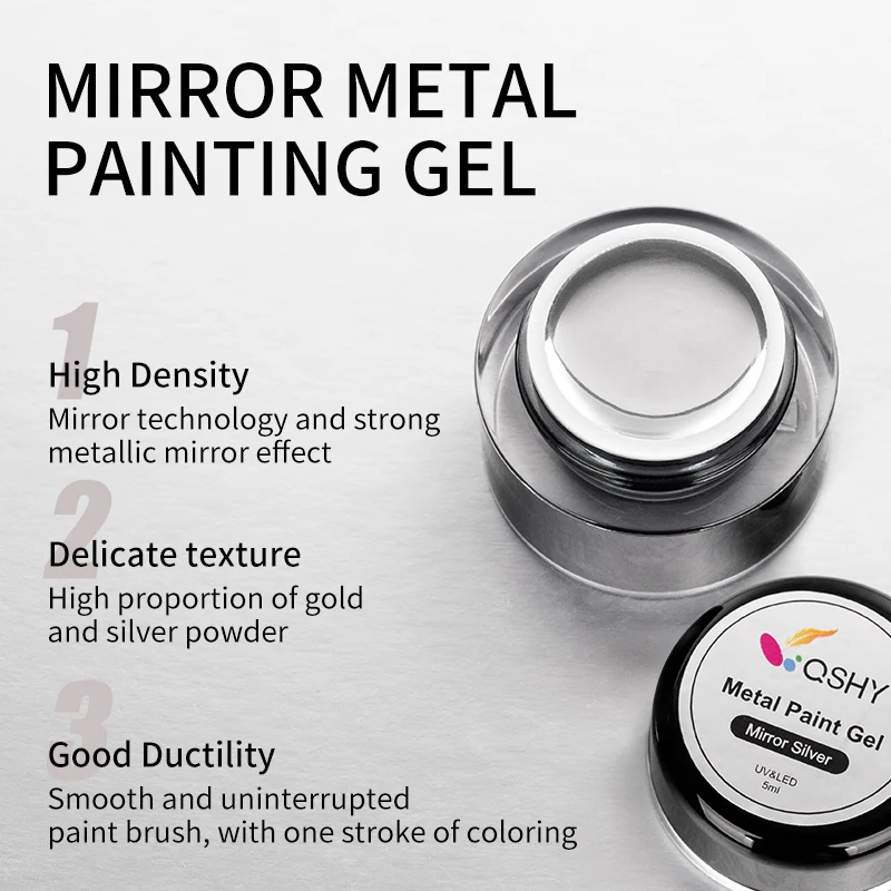 QSHY wholesale private label soak off uv led nail art metallic paint mirror silver gel polish