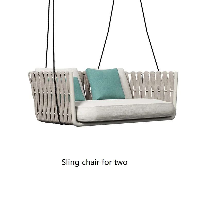All-Weather Hotel Terrace Furniture Wicker Hanging Basket Rope Aluminum Alloy Hanging Outdoor Sofa Chair Waterproof Garden Swing
