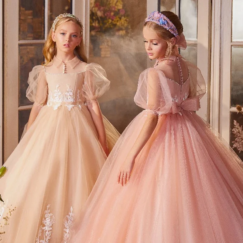 Yalindars Blush Pink Tulle Flower Girl Dress with Embroidery Detailing  Perfect for Weddings and Special Occasions