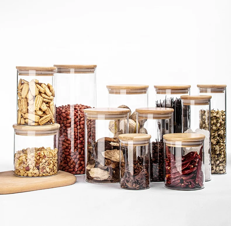 20Oz 30Oz 40Oz  Glass Jar Large With Bamboo Lid Set Clear Food Storage Canister For Serving Tea, Coffee Glass Tea Jar