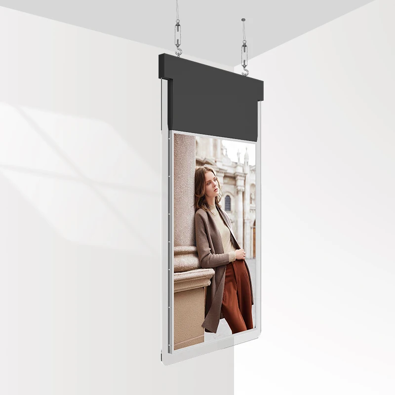 Full HD ultra thin 300nits 700nits dual side hanging lcd display window digital signage screen 55 inch