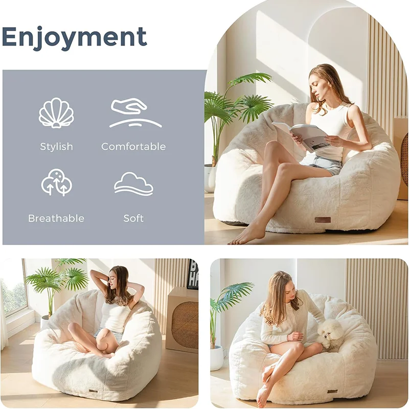Oversized Bean Bag Floor Sofa Adults Eco-friendly Faux Fur Shell-Shaped Large Giant Bean Bag Chair