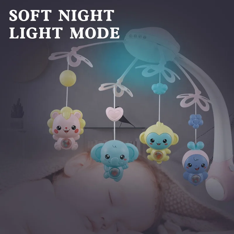 Bluetooth Remote Control 360 Rotating Bed Bell Toy Crib Mobiles with Soft Night Lights Projector Baby Crib Mobile with Music