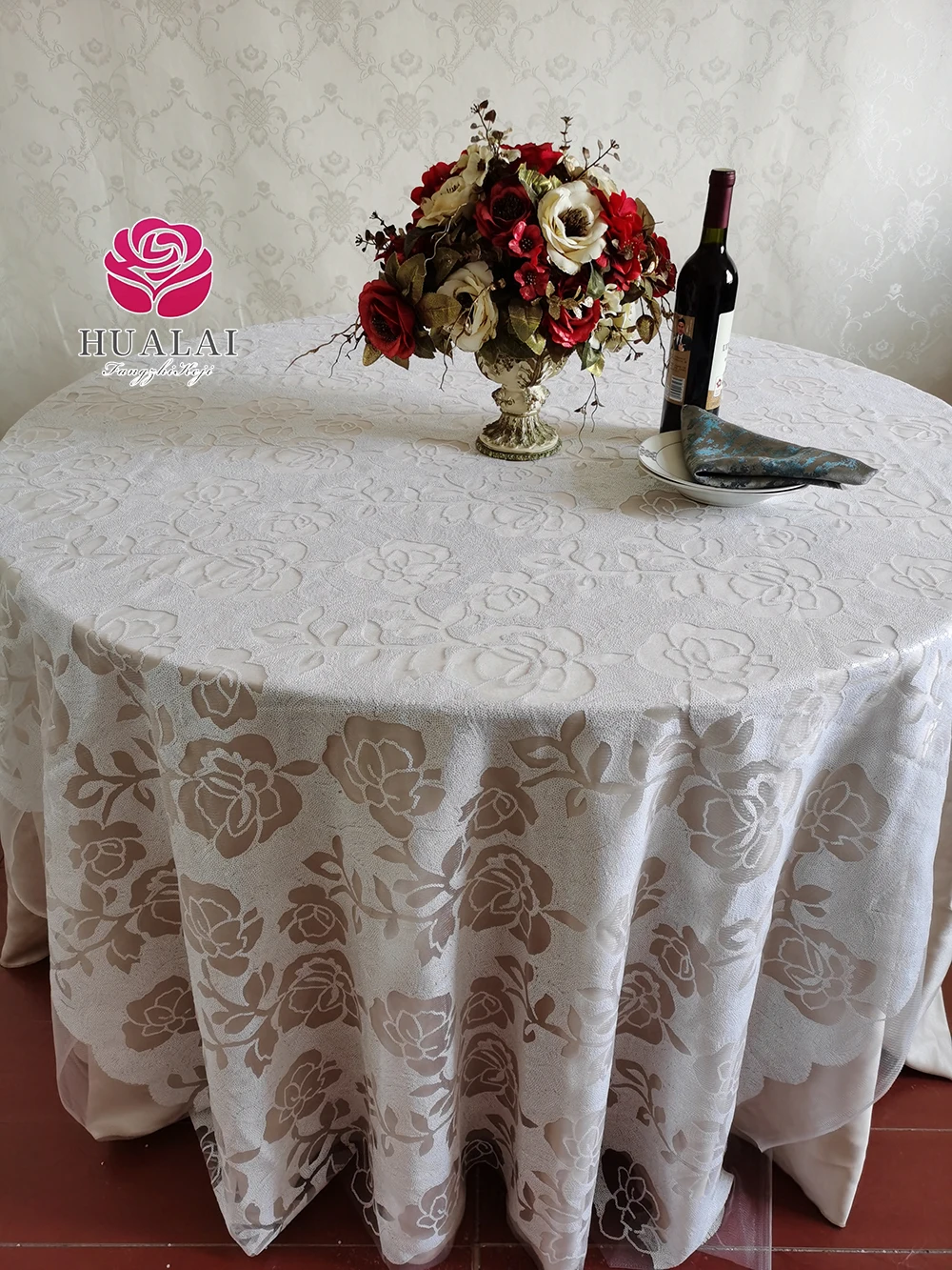 BEAUTIFUL FLOWER DESIGN WHITE AND CHAMPAGNE SEQUIN CUSTOM TABLE OVERLAY CLOTH FOR WEDDING