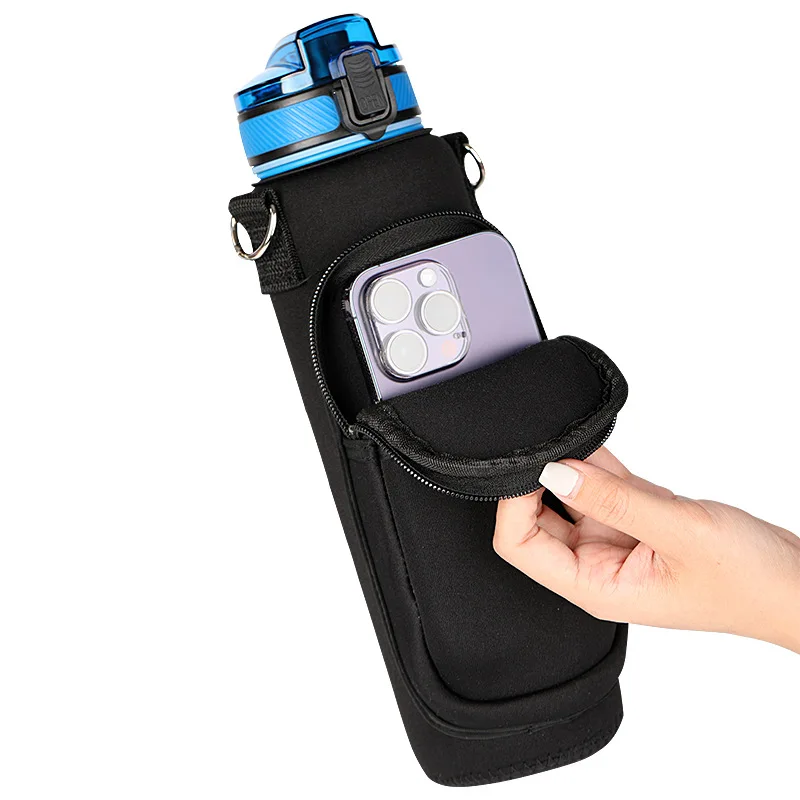 Manufacturer Adjustable Strap Neoprene Water Bottle Carrier Sleeve Pouch Cup Holder Sling Bag With Zipper Phone Pocket