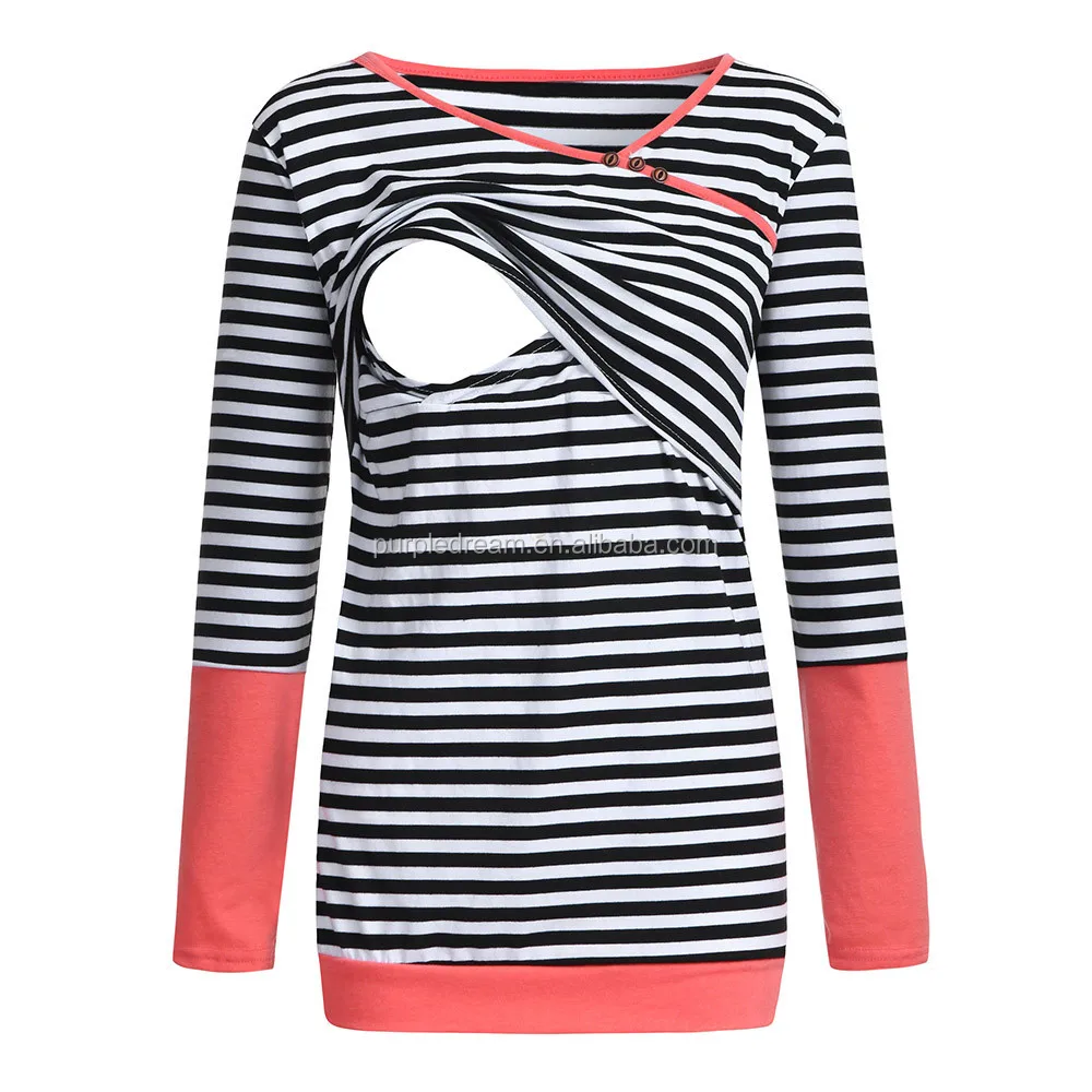 
Fashion Functional Nursing Clothing Striped Long Sleeve Feeding Tees For Mother 