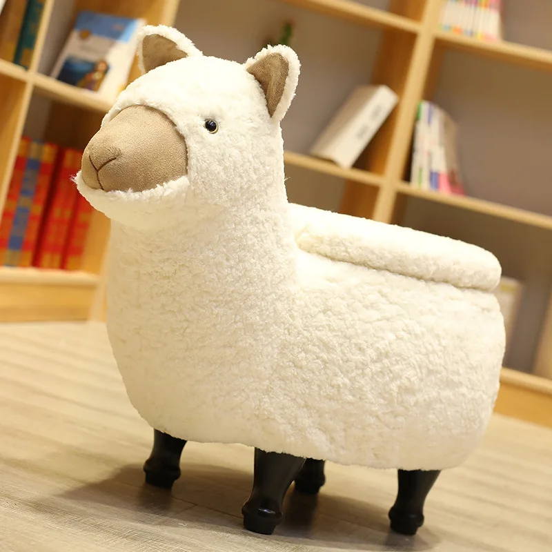 Wholesale Hot Selling Design Furniture Sheep Child Toy Plush Kids Wooden Stool Animals Foot Stool with Storage for Kids Children