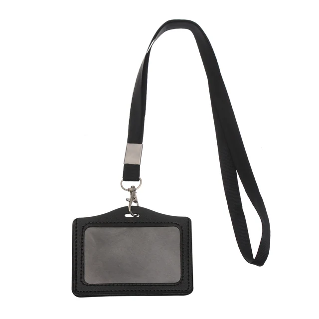 High Quality Leather ID Credit Card Holder Case with Lanyard, Wholesale PU Leather ID Card Holder for Business