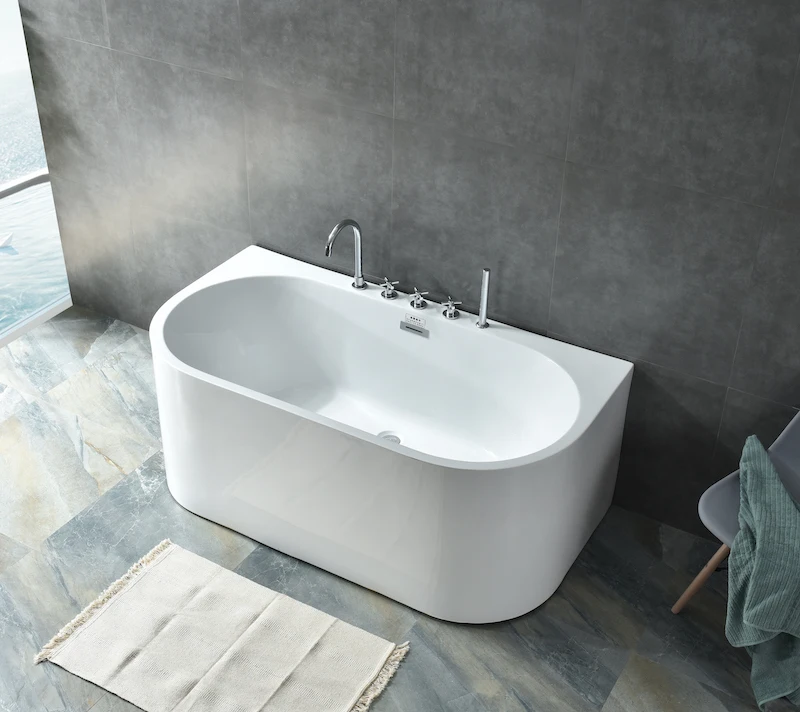 Cold Plunge Deeping Soaking Bathtub Acrylic Reinforced Fiberglass Resin Freestanding White 1.7m Bath Tub